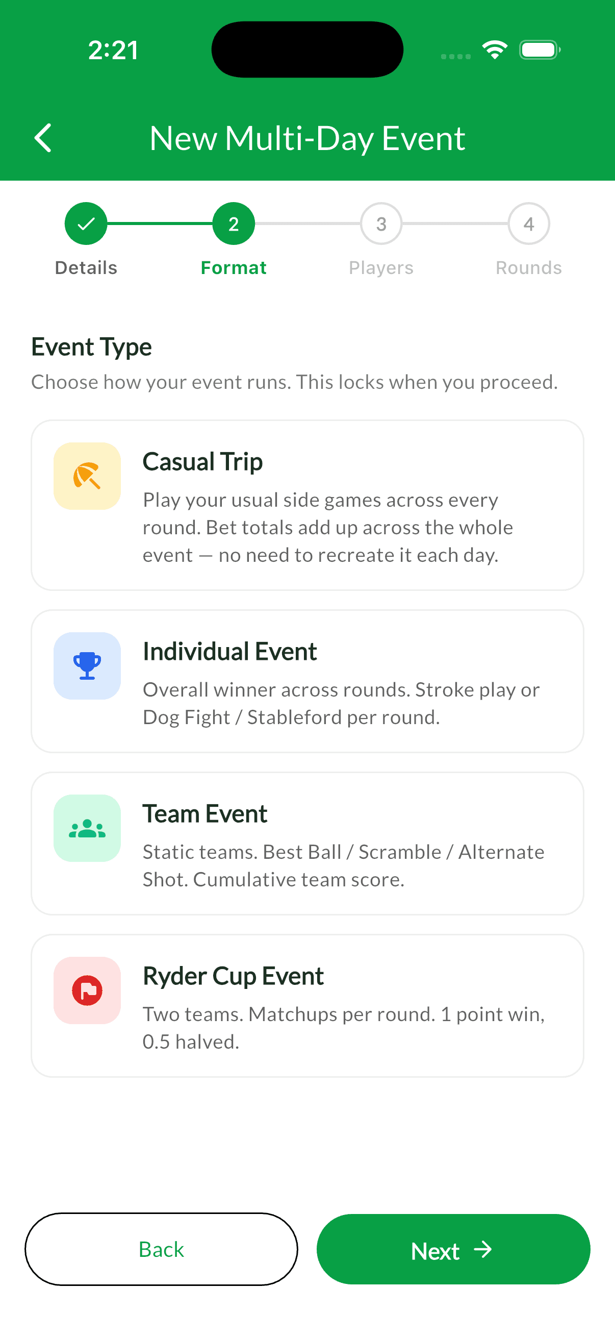 Choose your multi-day event type